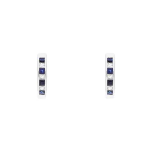 18ct White Gold Sapphire Diamond Princess Cut Hoop Earrings
