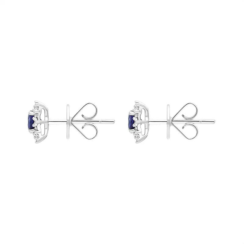 18ct White Gold Sapphire Diamond Round Cut Star Cluster Stud Earrings