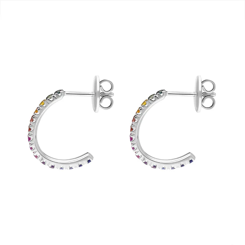 18ct White Gold Sapphire Multicolour Rainbow Hoop Earrings