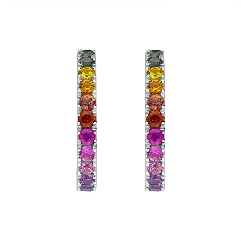 18ct White Gold Sapphire Multicolour Rainbow Hoop Earrings