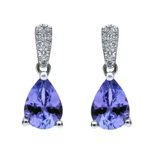 18ct White Gold Tanzanite and Diamond Pear Drop Earrings