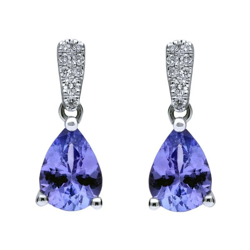 18ct White Gold Tanzanite and Diamond Pear Drop Earrings
