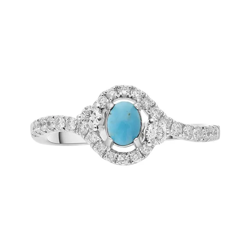 18ct White Gold Turquoise 0.37ct Diamond Halo Ring