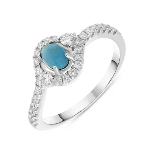 18ct White Gold Turquoise 0.37ct Diamond Halo Ring