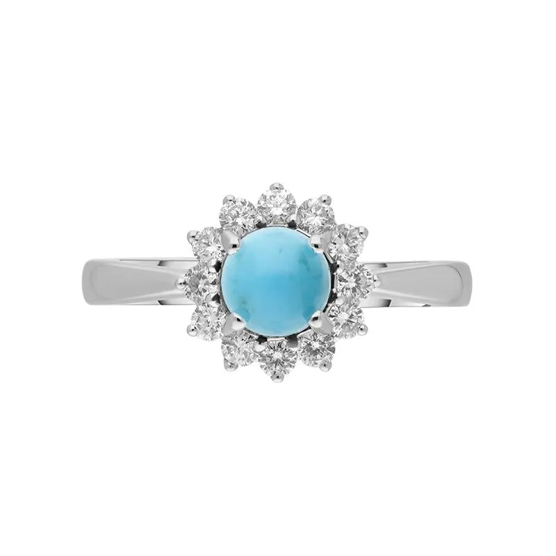 18ct White Gold Turquoise 0.40ct Diamond Flower Ring