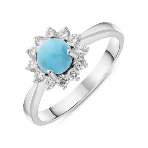 18ct White Gold Turquoise 0.40ct Diamond Flower Ring