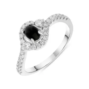 18ct White Gold Whitby Jet 0.37ct Diamond Oval Wrap Ring