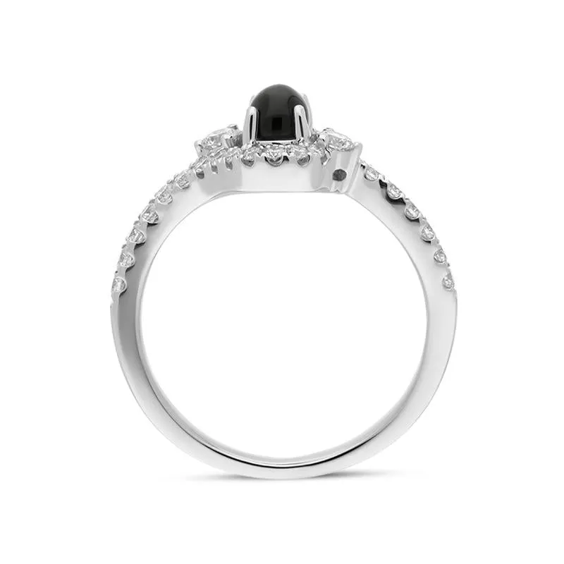 18ct White Gold Whitby Jet 0.37ct Diamond Oval Wrap Ring