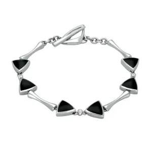 18ct White Gold Whitby Jet Diamond 6 Stone Curved Triangle Bracelet