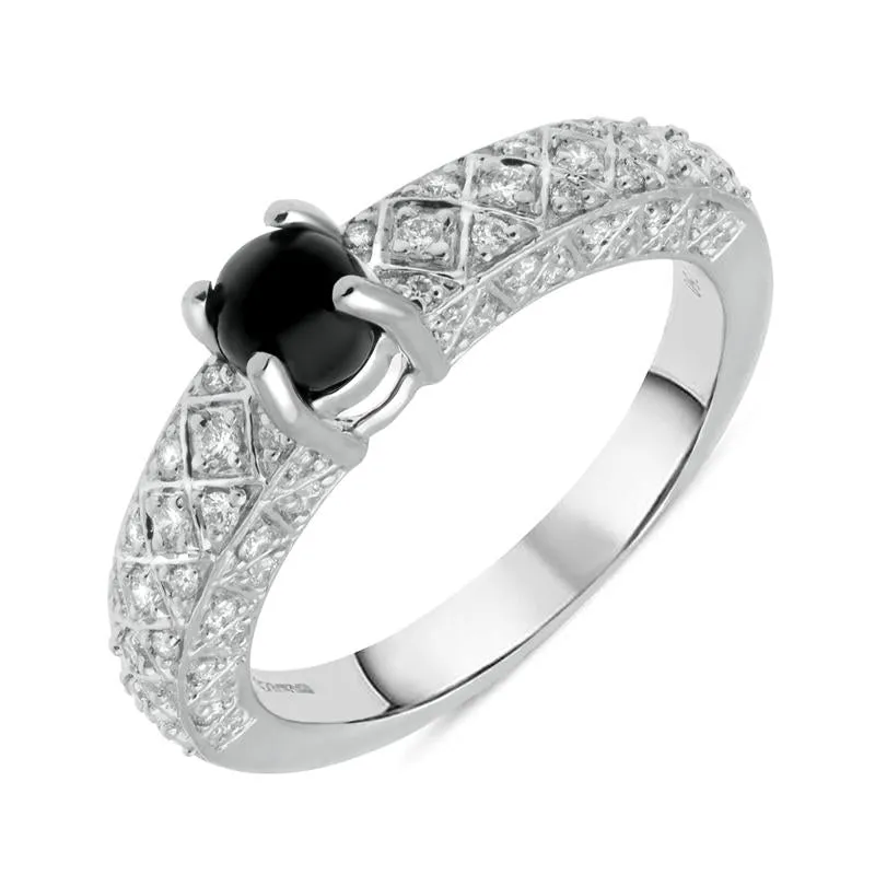 18ct White Gold Whitby Jet Diamond Claw Set Ring