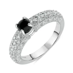 18ct White Gold Whitby Jet Diamond Claw Set Ring