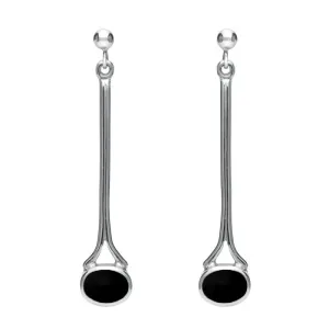 18ct White Gold Whitby Jet Long Drop Earrings