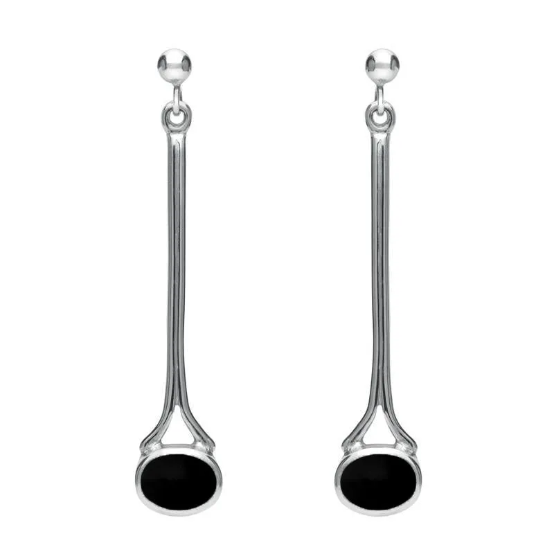 18ct White Gold Whitby Jet Long Drop Earrings