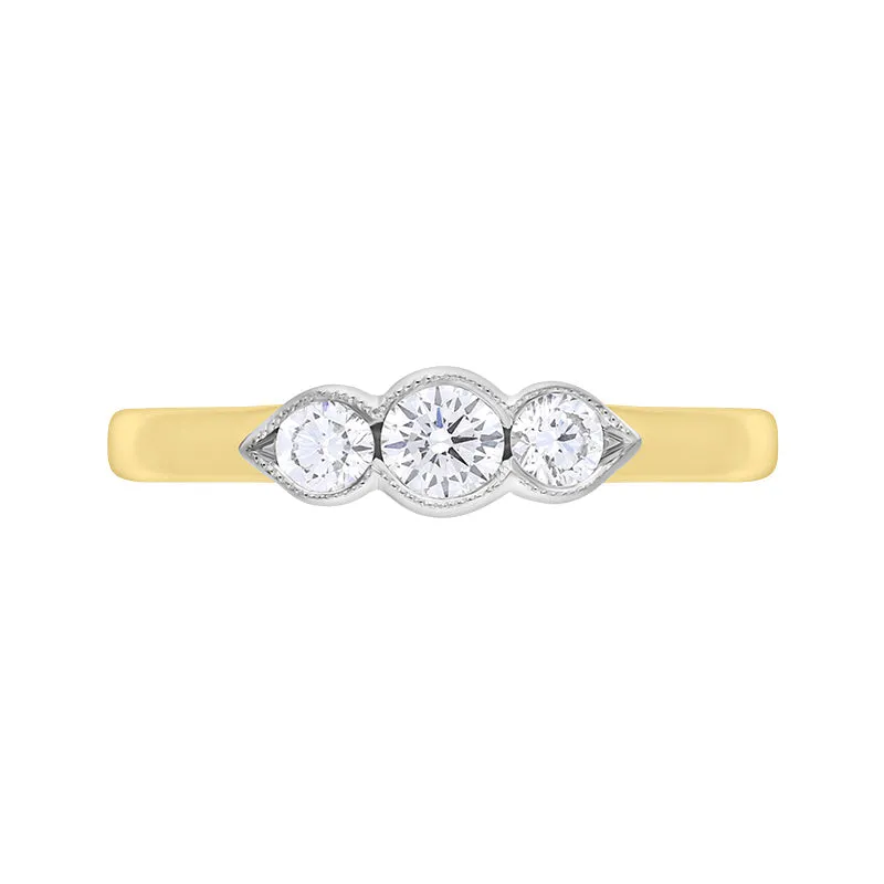 18ct Yellow and White Gold Diamond Three Stone Ring