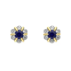 18ct Yellow and White Gold Sapphire Diamond Flower Cluster Stud Earrings