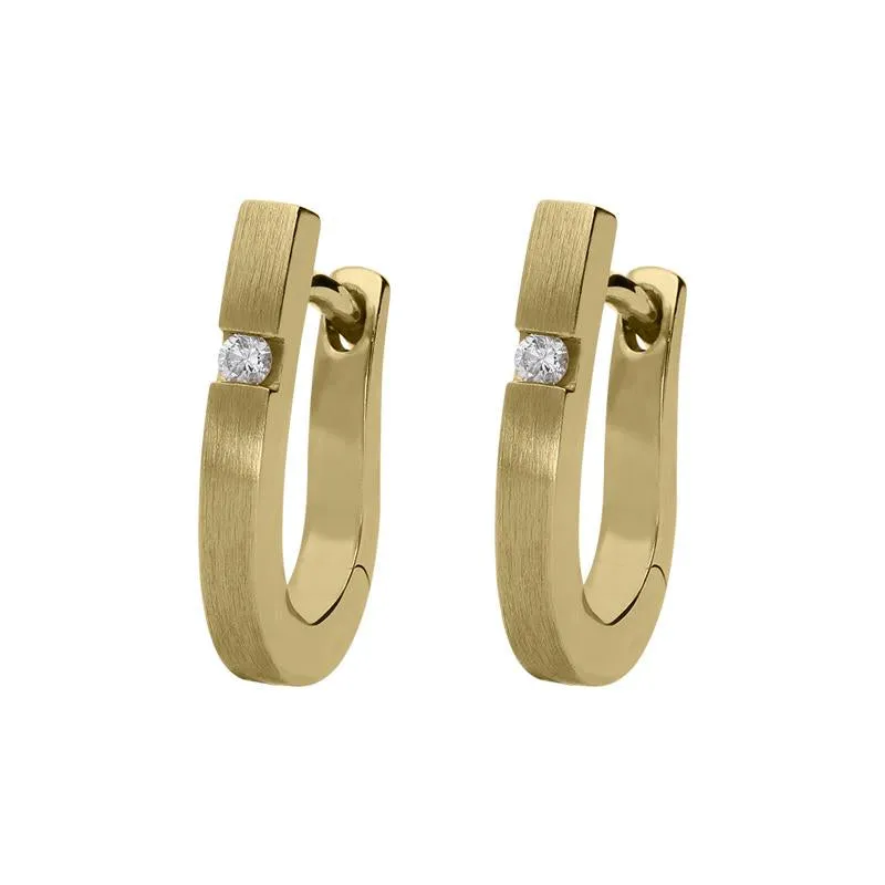 18ct Yellow Gold 0.04ct Diamond Satin Hoop Earrings D