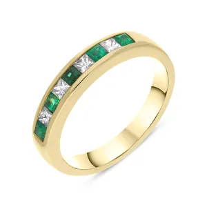 18ct Yellow Gold 0.24ct Emerald Diamond Princess Cut Half Eternity Ring