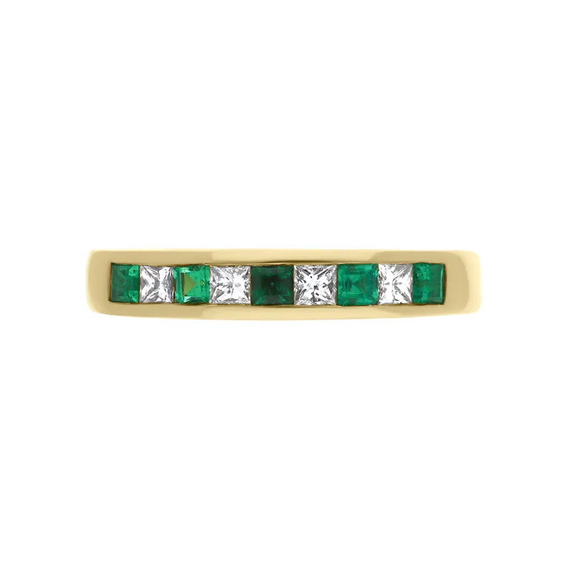 18ct Yellow Gold 0.24ct Emerald Diamond Princess Cut Half Eternity Ring