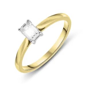 18ct Yellow Gold 0.39ct Diamond Emerald Cut Solitaire Ring D
