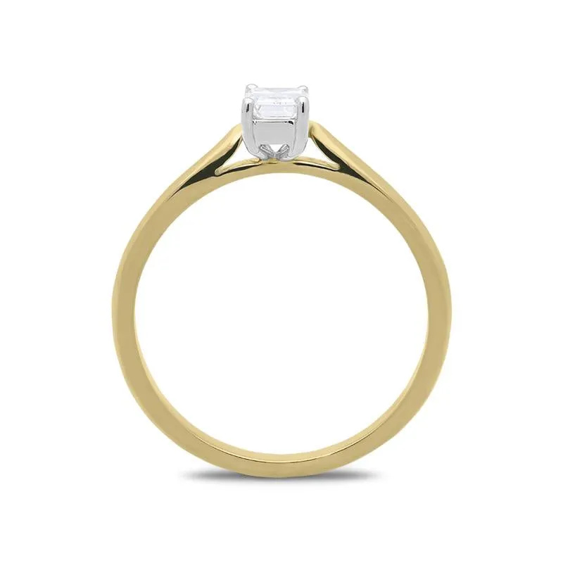 18ct Yellow Gold 0.39ct Diamond Emerald Cut Solitaire Ring D