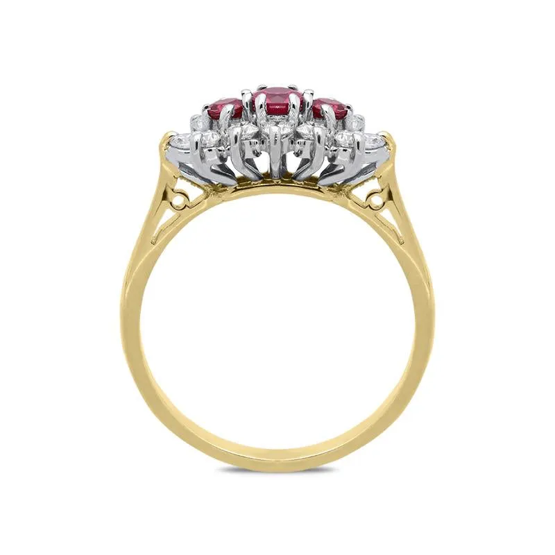 18ct Yellow Gold 0.40ct Ruby Diamond Vintage Cluster Ring