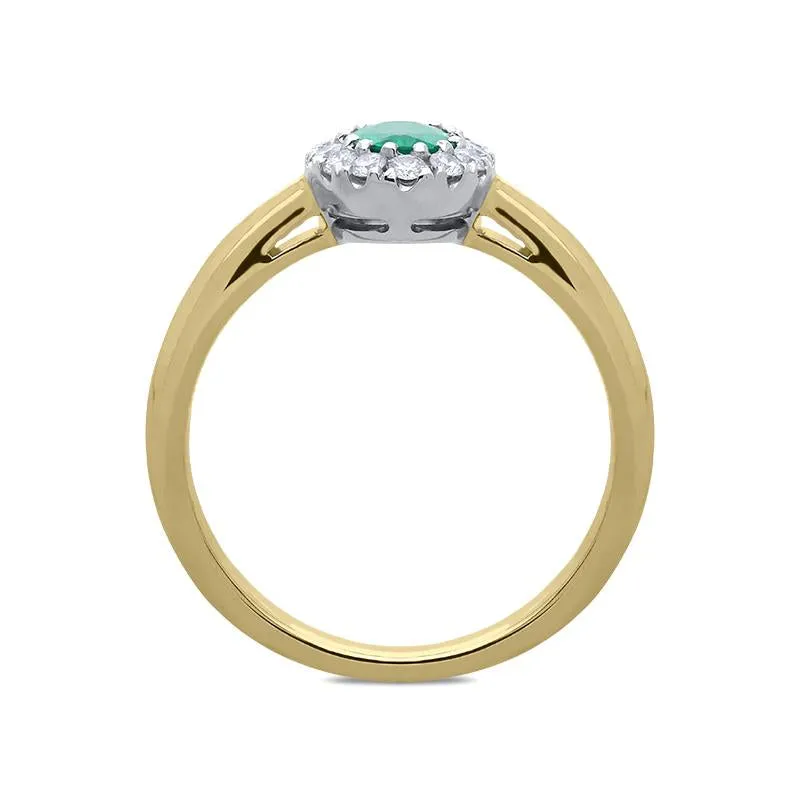 18ct Yellow Gold 0.44ct Emerald Diamond Halo Ring