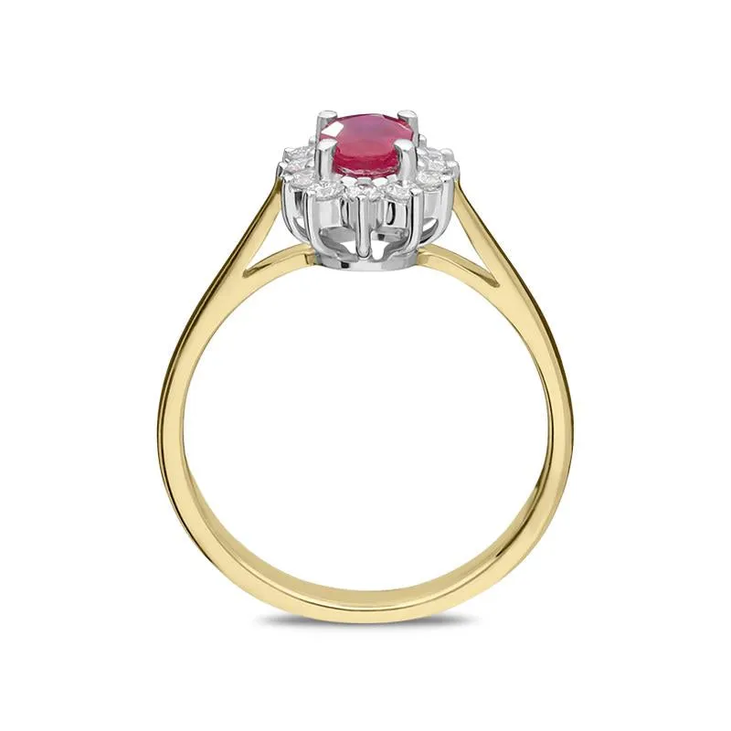 18ct Yellow Gold 0.50ct Ruby Diamond Oval Cluster Ring