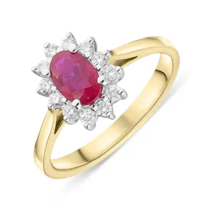 18ct Yellow Gold 0.50ct Ruby Diamond Oval Cluster Ring
