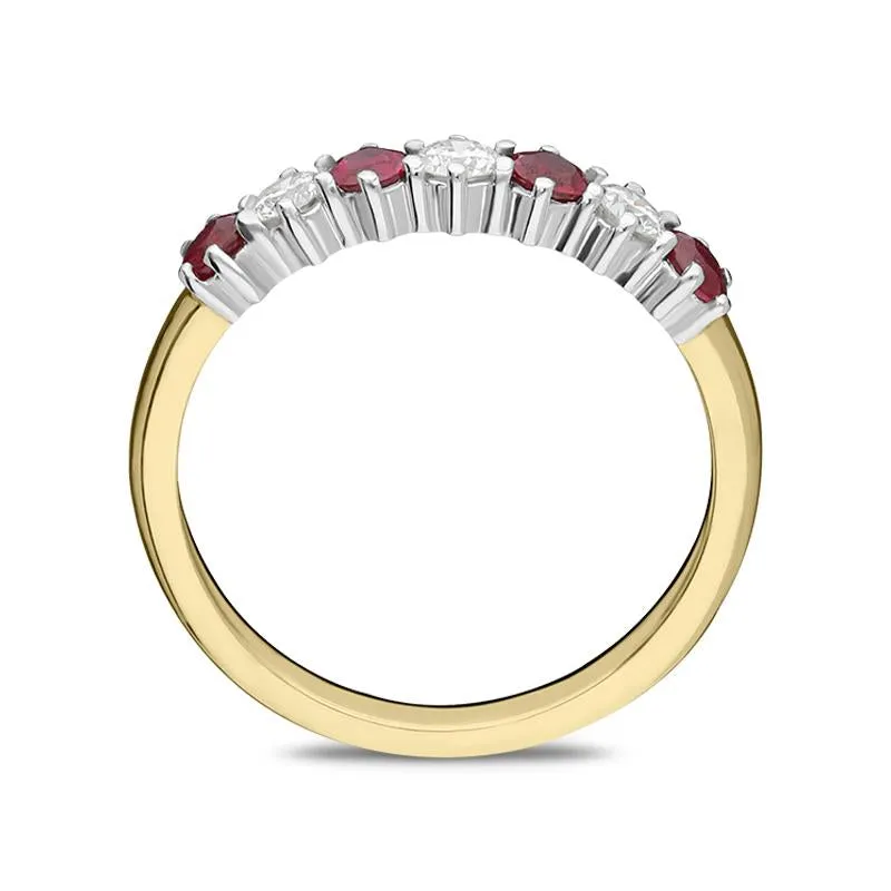 18ct Yellow Gold 0.52ct Ruby Diamond Half Eternity Ring