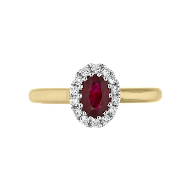 18ct Yellow Gold 0.55ct Ruby Diamond Oval Cluster Ring