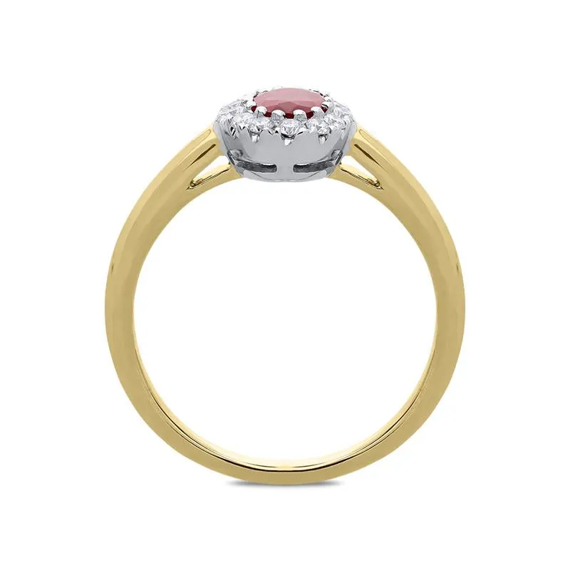 18ct Yellow Gold 0.55ct Ruby Diamond Oval Cluster Ring