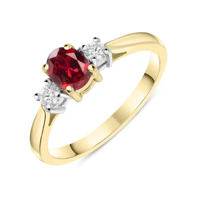 18ct Yellow Gold 0.57ct Ruby Diamond Trilogy Ring