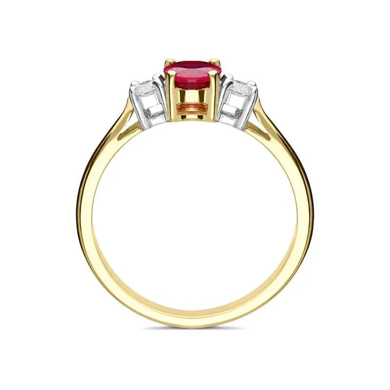 18ct Yellow Gold 0.57ct Ruby Diamond Trilogy Ring