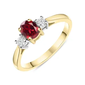 18ct Yellow Gold 0.57ct Ruby Diamond Trilogy Ring