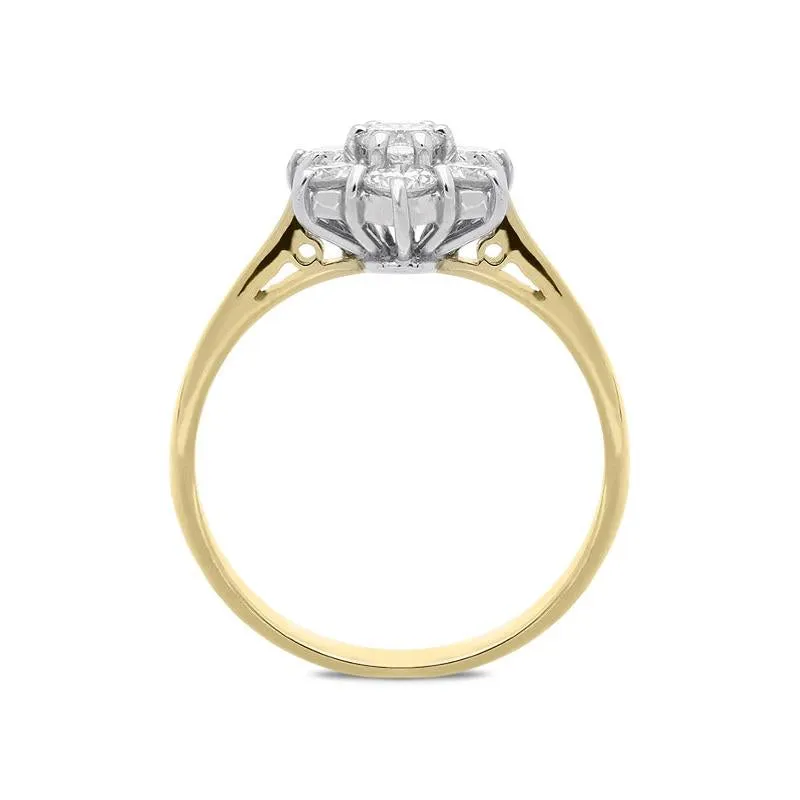 18ct Yellow Gold 0.63ct Diamond Star Cluster Ring