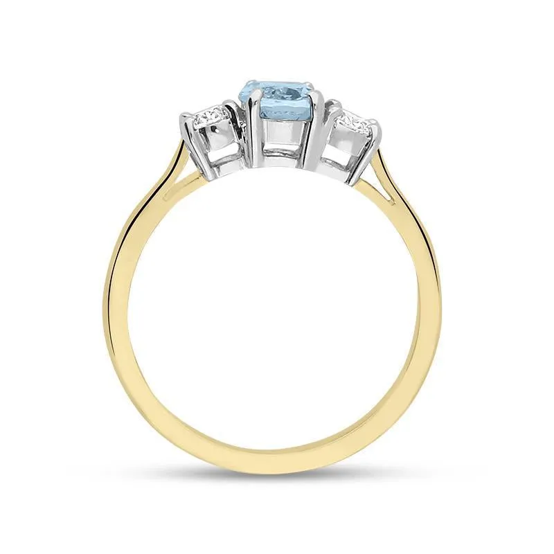 18ct Yellow Gold 0.67ct Aquamarine Diamond Trilogy Ring