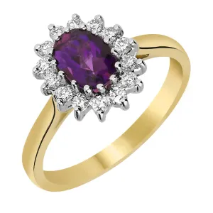 18ct Yellow Gold 0.70ct Amethyst 0.25ct Diamond Cluster Ring