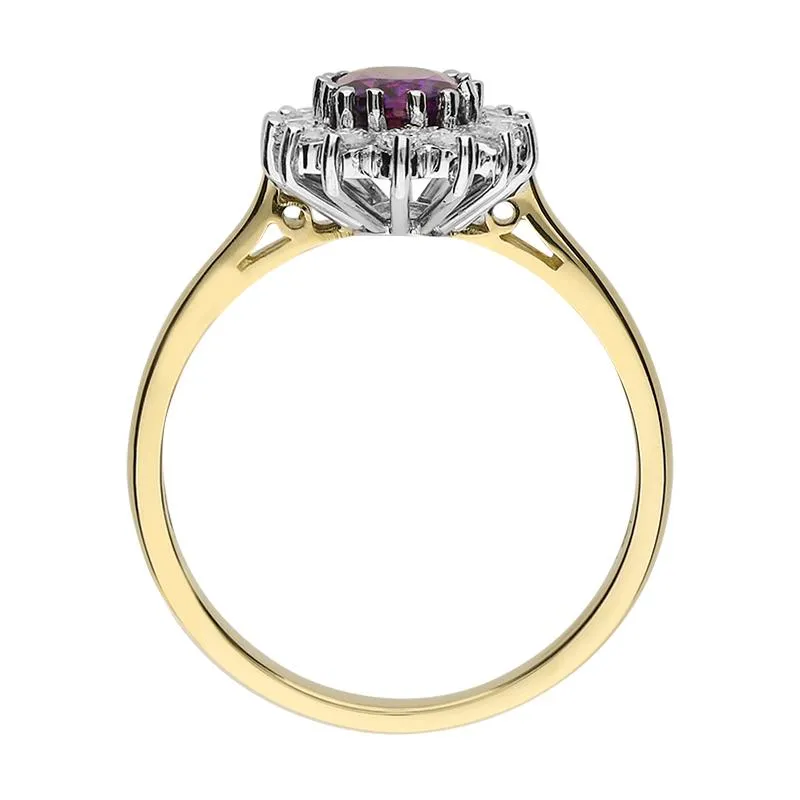 18ct Yellow Gold 0.70ct Amethyst 0.25ct Diamond Cluster Ring
