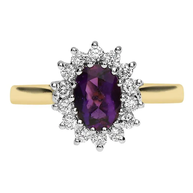 18ct Yellow Gold 0.70ct Amethyst 0.25ct Diamond Cluster Ring