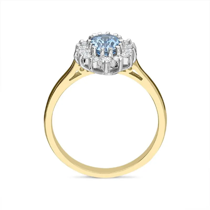 18ct Yellow Gold 0.70ct Aquamarine Diamond Cluster Ring