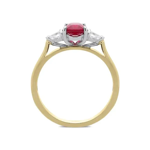 18ct Yellow Gold 0.70ct Ruby Diamond Trilogy Ring