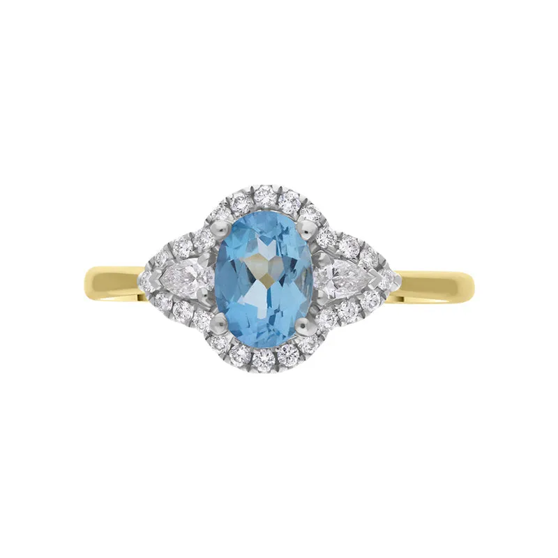 18ct Yellow Gold 0.72ct Aquamarine Diamond Oval Ring