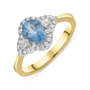 18ct Yellow Gold 0.72ct Aquamarine Diamond Oval Ring