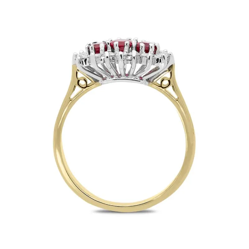 18ct Yellow Gold 0.73ct Ruby Diamond Vintage Cluster Ring