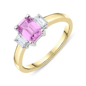 18ct Yellow Gold 1.00ct Pink Sapphire and Diamond Trilogy Ring D