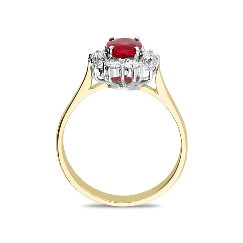 18ct Yellow Gold 1.05ct Ruby Diamond Oval Claw Set Cluster Ring