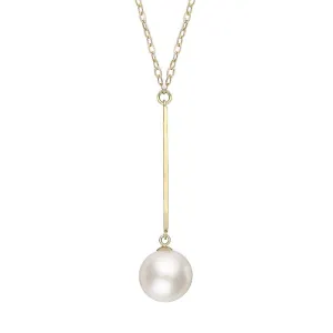 18ct Yellow Gold 10mm White Pearl Bar Necklace