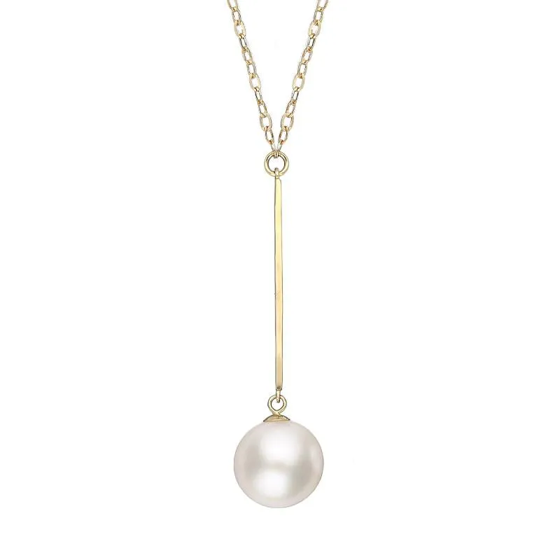 18ct Yellow Gold 10mm White Pearl Bar Necklace