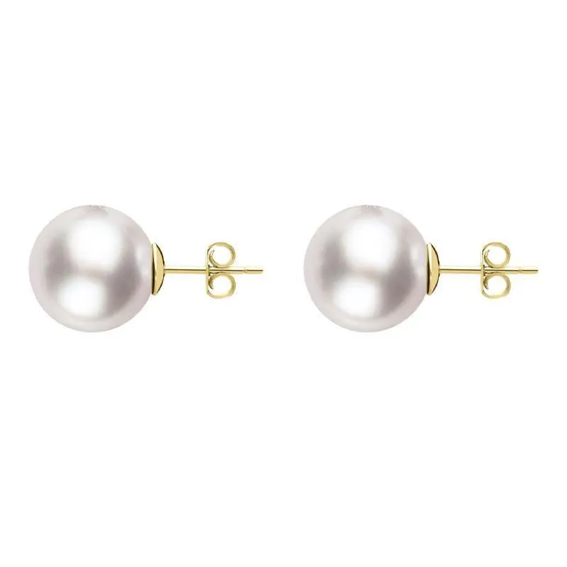 18ct Yellow Gold 10mm White Pearl Stud Earrings