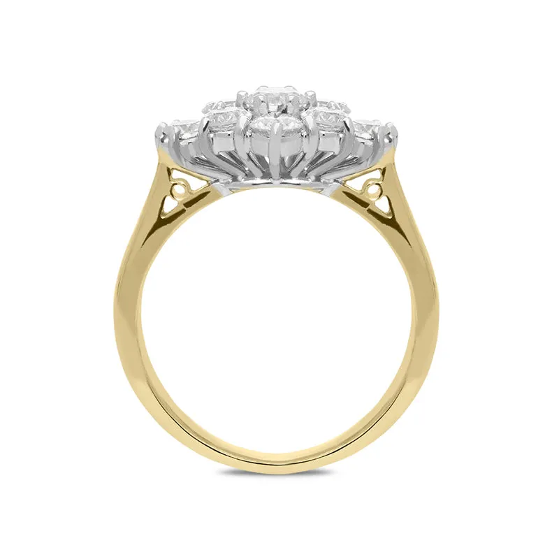 18ct Yellow Gold 1.19ct Diamond Cluster Ring